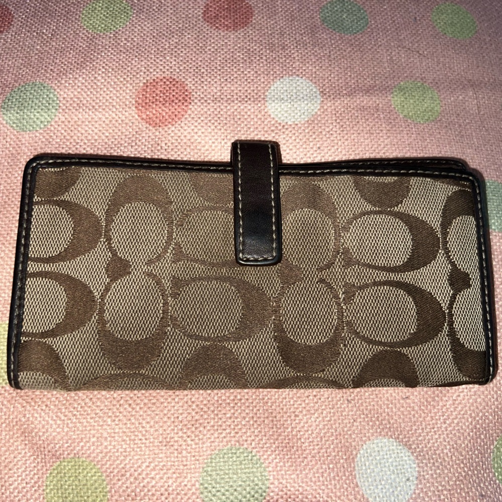Coach Signature Brown Canvas Wallet with Dark Brown Trim - Picture 3 of 10